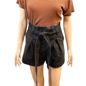 (6 for $25) Mele E Pere High Rise Belted Paperbag Shorts in Black‎ Wash-  Small